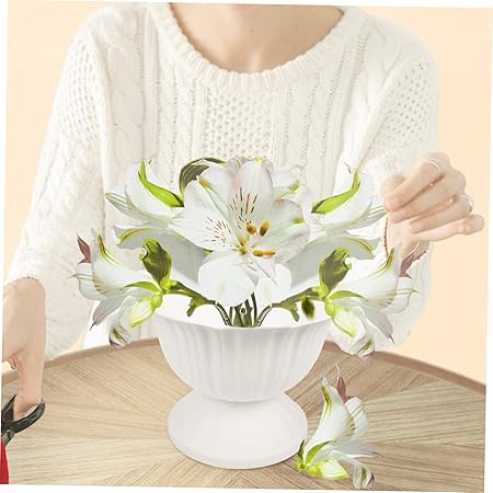 White Petal-Shaped Plastic Flower Pots (Set of 2)|Elegant Raised Base Planters for Indoor & Outdoor Garden Décor