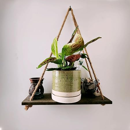 Handcrafted Ceramic Planter with Saucer – Two-Tone Green & Beige – 6 Inch Wide x 6 Inch Tall Indoor Plant Pot
