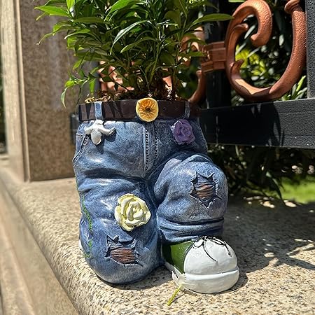 Creative Denim Shorts Planter – Cartoon Resin Flower Pot Indoor/Outdoor Garden & Balcony Decor