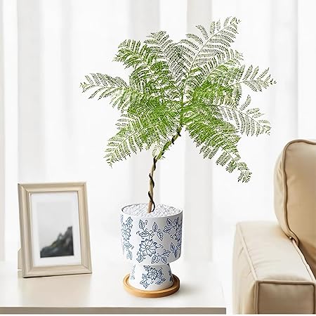 Elegant Blue and White Ceramic Planter with Pedestal – Hand-Painted Floral Motif Ideal for Desktop, Balcony, or Zen Room