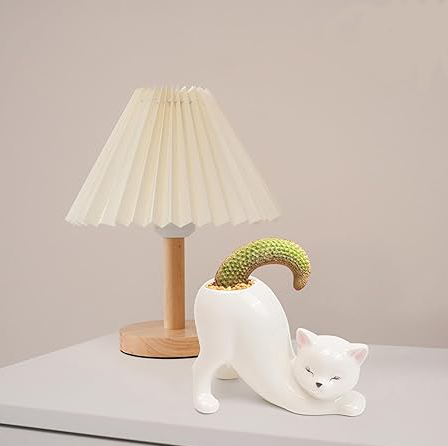 Ceramic Cat Shaped Planter – Stretching Kitty Succulent Pot Cute Desktop Decor & Gift