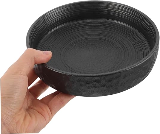 Minimalist Japanese-Style Black Ceramic Shallow Planter|6.37" Diameter x 1.85" Height|Ideal for Succulents, Moss, Zen Decor