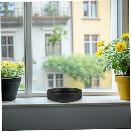 Minimalist Japanese-Style Black Ceramic Shallow Planter|6.37" Diameter x 1.85" Height|Ideal for Succulents, Moss, Zen Decor