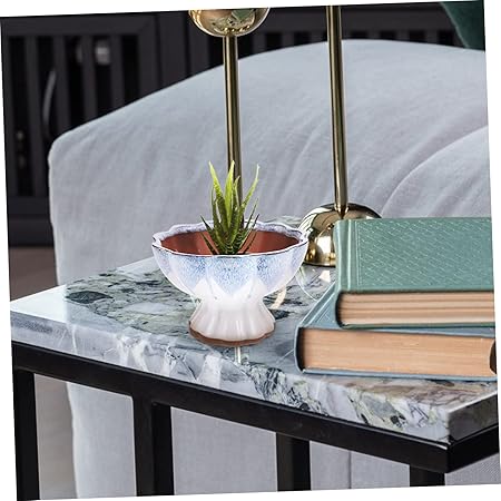 Handmade Ceramic Pedestal Planter with Blue Drip Glaze|5.5" Diameter x 4.1" Height|Vintage Japanese Style Flower Vase or Succulent Pot