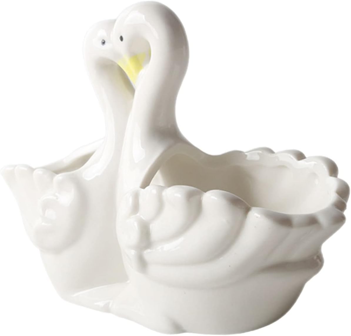 White Ceramic Swan Couple Planter – Romantic Dual Design|7" Wide × 4.64" Tall|Tabletop Vase for Succulents or Dried Flowers