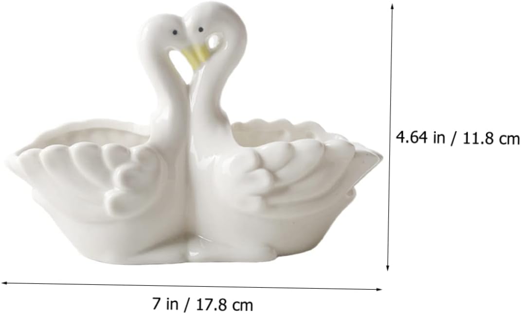White Ceramic Swan Couple Planter – Romantic Dual Design|7" Wide × 4.64" Tall|Tabletop Vase for Succulents or Dried Flowers