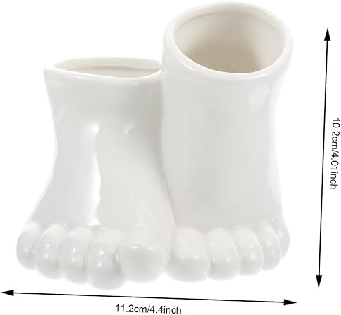Creative White Ceramic Foot Planter – Fun Dual Hole Design|4.4" Wide × 4.0" Tall|Succulent Pot or Desk Organizer