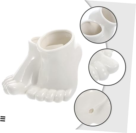 Creative White Ceramic Foot Planter – Fun Dual Hole Design|4.4" Wide × 4.0" Tall|Succulent Pot or Desk Organizer