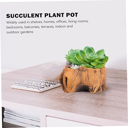 Rustic Tree Stump Style Succulent Planters (Set of 2)|Resin Faux Wood Decorative Pots|Approx. 5.1" × 3.5" × 3.1"|Ideal for Desktop or Mini Garden Decor