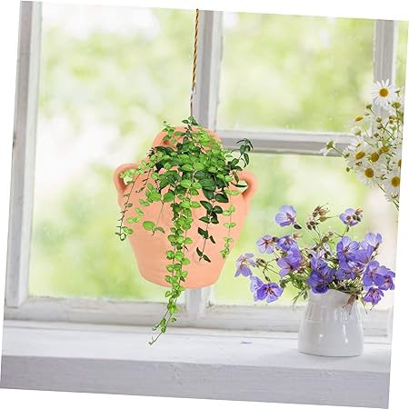 Rustic Terracotta Wall-Mounted Ceramic Planter – Hand-Carved Floral Design|6.68" Tall x 6.68" Wide|Ideal for Indoor/Outdoor Vertical Planting