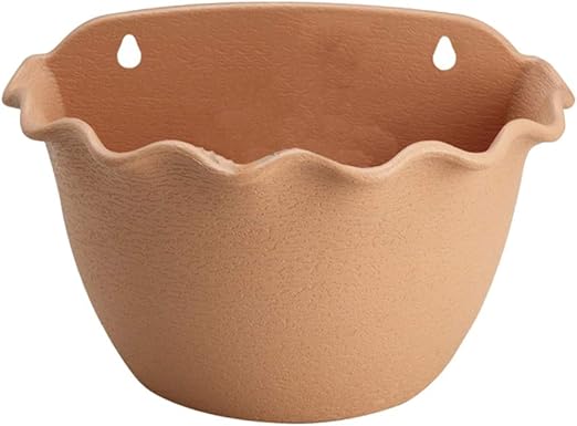 Terracotta-Look Wall Planter with Wavy Rim|Plastic Hanging Pot with Drainage|10.2" Wide x 7" High|Ideal for Balcony or Indoor Wall Decor