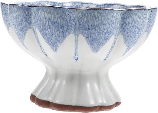 Handmade Ceramic Pedestal Planter with Blue Drip Glaze｜5.5" Diameter x 4.1" Height｜Vintage Japanese Style Flower Vase or Succulent Pot