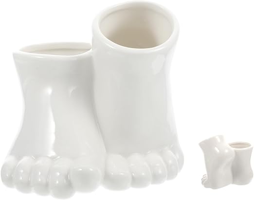 Creative White Ceramic Foot Planter – Fun Dual Hole Design｜4.4" Wide × 4.0" Tall｜Succulent Pot or Desk Organizer