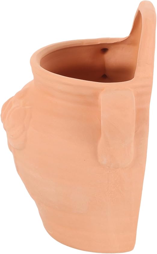 Rustic Terracotta Wall-Mounted Ceramic Planter – Hand-Carved Floral Design｜6.68" Tall x 6.68" Wide｜Ideal for Indoor/Outdoor Vertical Planting